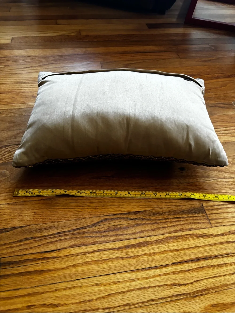 Decorative Beige Pillow with Gold Metallic beaded Net Accent